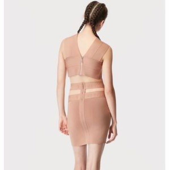 NWT Herve by Herve Leger Sun Beige Crop Top Skirt Set - Picture 2 of 3